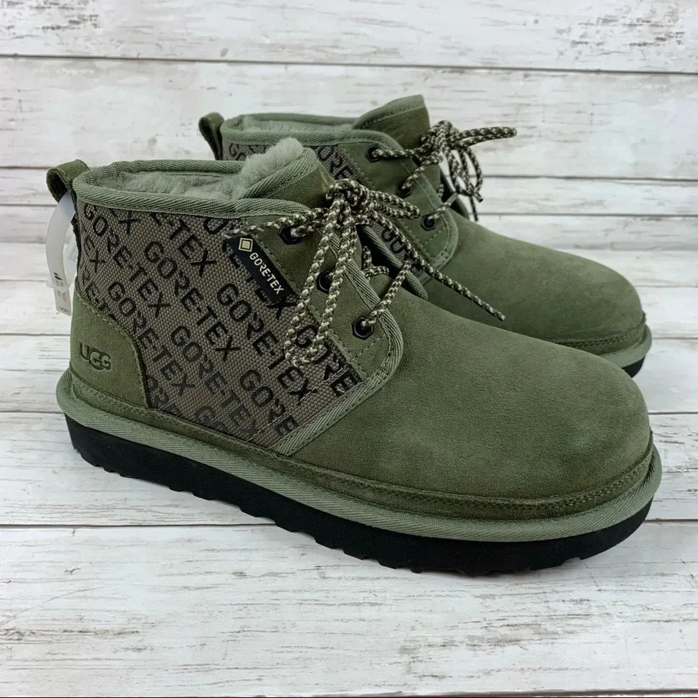Ugg Neumel Gore-Tex Waterproof Suede Chukka Boots Olive Green Logo 7 Lace Up